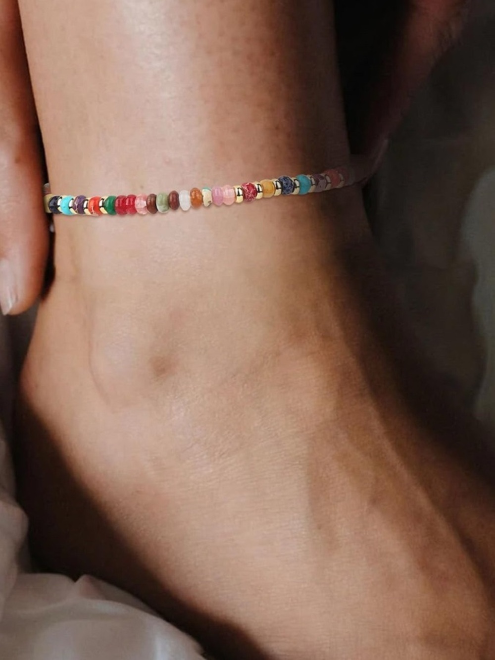 Natural Stone Multicolor Beaded Anklet  Ankle Bracelet Bohemian